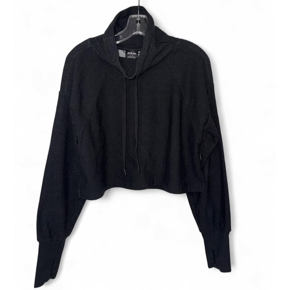 prAna Womens S Black Cropped Cowl Neck Hoodie Pullover Tencel Modal Athleisure